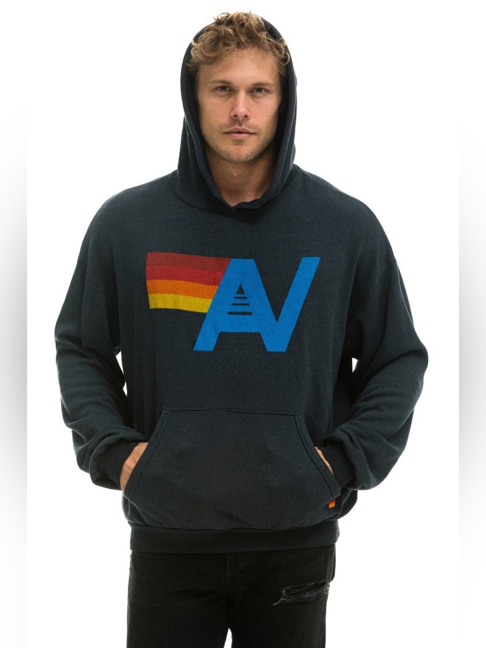 Aviator Nation Unisex Logo Pullover Relaxed Hoodie in Charcoal— Size Medium